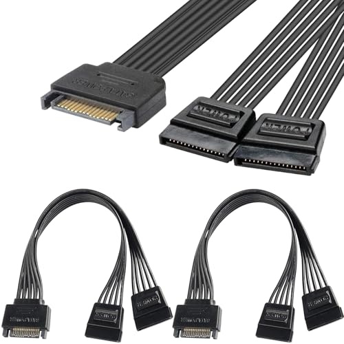 GERUI 2 cables de alimentación internos para PC en Y, AK-CA-31 SATA macho a 2 x SATA hembra, 22 cm