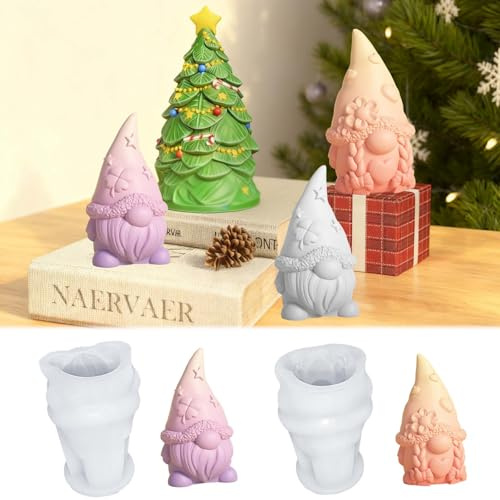 2 Silikonform Wichtel 3D, FORMVERSITY Silikonform Weihnachtsmann, Silikonforms Gießform Weihnachten Gipsformen zum Gießen, silikonformen Kerzen Silikon Gießform Wichtel für Dekorative