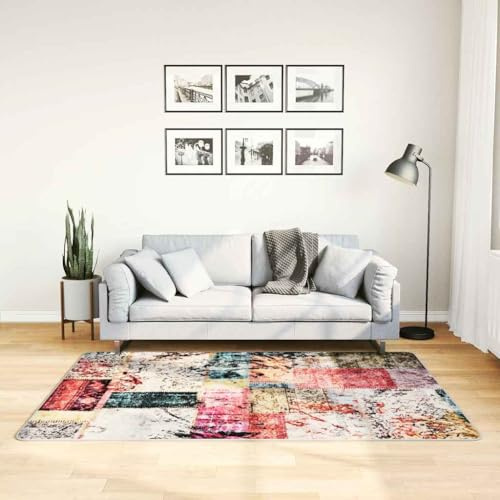 Yunovire Tapis patchwork lavable multicolore 120 x 180 cm, tapis de sol antidérapant en velours, amortissant le bruit, pour salon, chambre à coucher, chambre d'enfant, décoration moderne