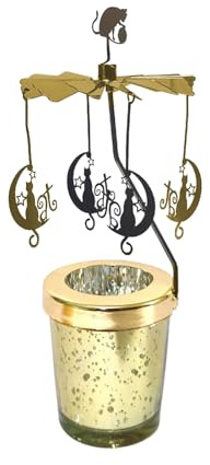 Bougeoir rotatif – Carrousel en forme de chat lunaire, support décoratif pour bougie chauffe-plat, chandelier en métal élégant | Décor rotatif pour la maison, affichage de fête de célébration de noël,