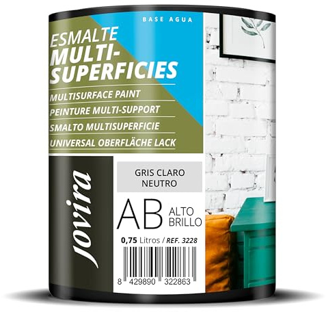 JOVIRA PINTURAS Smalto multisuperficie all’acqua ad alta lucentezza. Decora e protegge superfici di difficile adesione. (750 Millilitri, Grigio Chiaro Neutro)