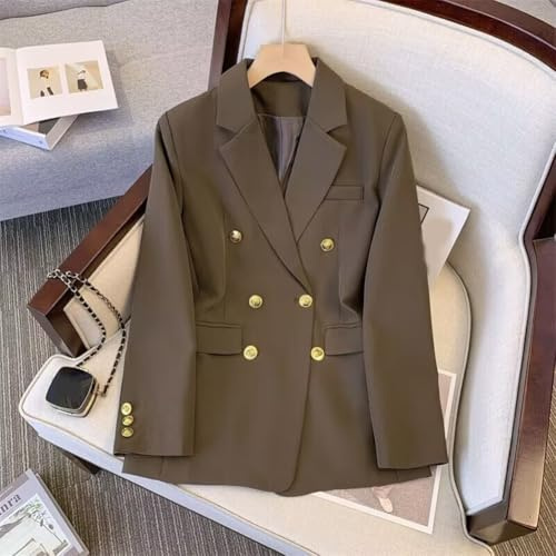Blazer à manches longues pour femme avec boucle en métal - Coupe ample - Pour tous les jours et les vacances (2XL café)