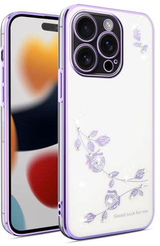 YANJIEER Funda Diamante para Motorola Moto E13 Carcasa Floral Brillante con Strass, Fina de Silicona TPU, antigolpes, protección cámara, Compatible con Carga inalámbrica para Mujer Morado