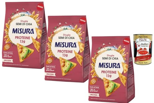 Italian Gourmet Bundle Proteinreiche Chia-Cracker 3x 170g + Italian Gourmet Polpa Gratis – Italienische Sfoglie mit Chiasamen, ofengebackenes Snackgebäck für Aperitivo & Dips 510g