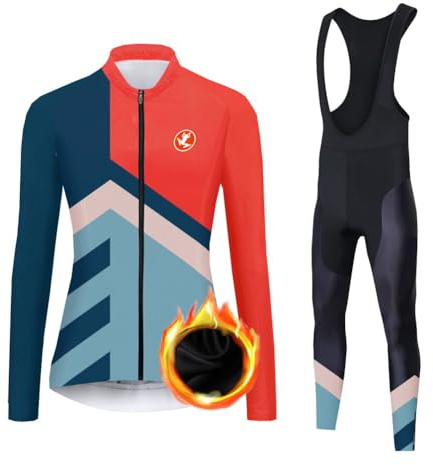 UGLY FROG Damen Radtrikot Set Fahrrad Trikot Langarm + Radhose mit Sitzpolster Fahrradbekleidung MTB Sportanzug Fleecefutter