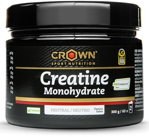 CROWN SPORT NUTRITION - Bote de 300 g Creatina Monohidratada Creapure | Recuperador Muscular, Sin Lactosa, Creatina Sin Gluten, Creatina Vegana, Creatina en Polvo