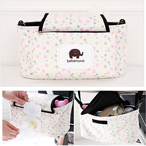 Kinderwagen Organizer Kinderwagentasche Baby Buggy Wickeltasche Universal Multifunktion Aufbewahrungstasche Stroller Organizer mit Reißverschluss Kinderwagen-Zubehör von Guizen (rosa Topf)