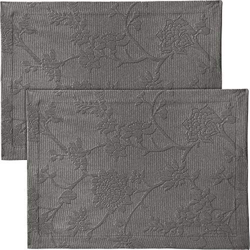 Erwin Müller Tischwäsche, Tischset 2er-Pack mit Jaquardmuster, Serie Arnsberg anthrazit Größe 35x50 cm - Robustes Gewebe ist bügelleicht und Lange haltbar, mit hochwertigem Kuvertsaum