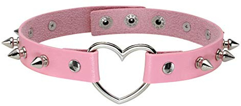 MILAKOO Punk Style Love Heart Collier en cuir PU Collier ras du cou rose avec rivets à pointes