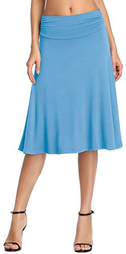 Urban Coco Gonna da Donna Basic Versatile Elasticizzata Svasata Casual Mini Skater, Azzurro-Lungo, XXL