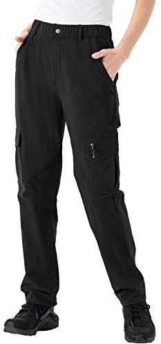 Rdruko Women's Hiking Cargo Pants Lightweight Water-Resistant Quick Dry UPF 50+ Travel Work Pants Zipper Pockets Black Large