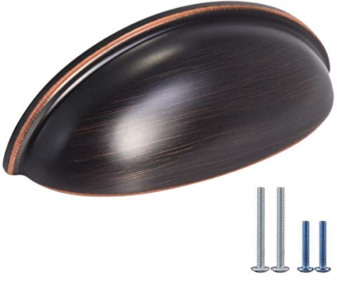 HOMOTEK 6 Pack Drawer Bin Cup Pulls Dresser Pulls for Cabinets Oil Rubbed Bronze - 3 Inch Hole Centers Furniture Handles,Kitchen Cabinet Hardware