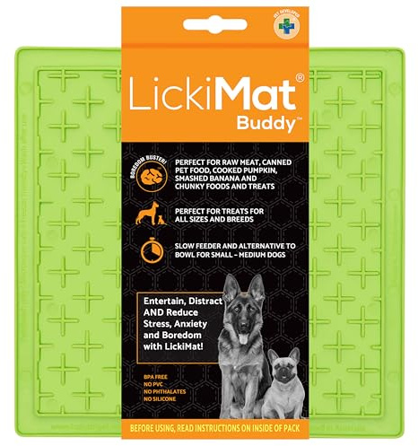 LickiMat Classic Buddy Slow Feeder for Dogs Lick Mat Boredom Anxiety Reducer Perfect for Food Treats Yogurt Liquid Food Peanut Butter Fun Alternative to a Slow Feed Dog Bowl, Green