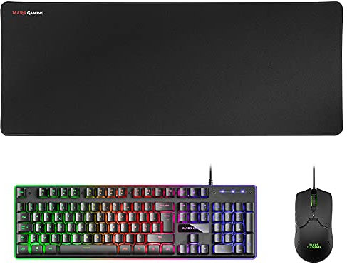 Mars Gaming MCPXBFR, Combo H-Mech FRGB Tastiera, Ultralight Mouse 10000DPI & XXL Mousepad, Nero, Lingua Frances