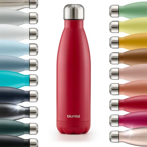 Blumtal - Bottiglia termica da 750 ml - Borraccia in acciaio inox da 750 ml - Borraccia in metallo - Impermeabile - riutilizzabile - Senza BPA - Per bevande calde e fredde - Rosso