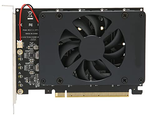 M.2 PCIE-Adapter, NVME-Raid-Karte mit Lüfter PCIE 4.0 X16 auf 4-Port 4x32 Gbps M.2 SSD-Adapter für Unterstützung NVME PCIE-Protokoll Unterstützt PCIE3.0, 4.0-Übertragungsprotokoll