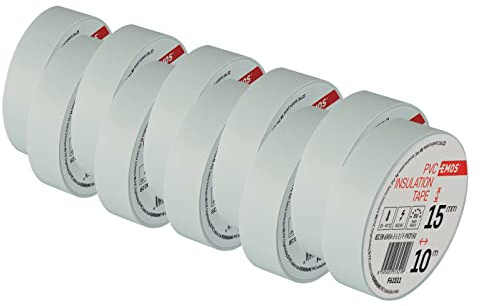 EMOS Nastro isolante in PVC bianco, confezione da 10, 15 mm x 10 m, spessore del nastro 0,13 mm, autoadesivo, elevata resistenza alla tensione e temperatura di applicazione, resistente ai raggi UV,