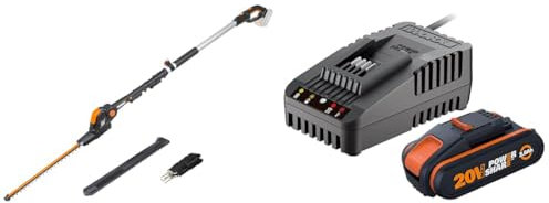 WORX WG252E.9 Akku Teleskop-Heckenschere - leicht und bequem - Ohne Akku & Ladegerät & WA3601 PowerShare Akku mit Ladegerät Set