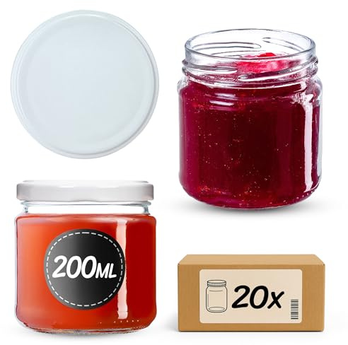 KADAX Set di 20 barattoli in Vetro 200ml Ø66 – Tappo a Vite ermetico, Lavabili in lavastoviglie, per marmellate, Miele, Conserve e spezie