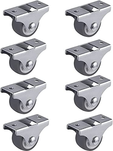 Möbelrollen, 8 STÜCKE TPE-Lenkrollen 1-Zoll-Bockrollen mit starrer, nicht drehbarer Basis, Kugellager, Trolley-Räder, Oberplatte, langlebige Rollen, Möbelbeweger-Transportwagen (Color : Silver)