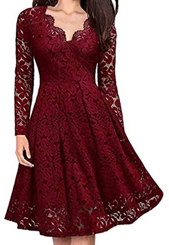 Robe formelle en dentelle florale avec col en V pour femme, robe de cocktail mi-longue, invitée de mariage