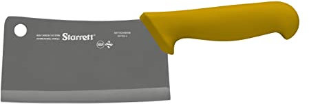 Starrett Chef's Cleaver Knife - BKY509-6 Wide Rectangular 6 (150mm) Professional Kitchen Knife Blade - Yellow Handle Ultra Sharp Vegetable & Meat Butcher Cleaver