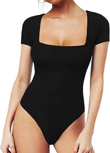 FFWTPY Body Donna Maniche Corte Bodysuit Quadrato Elegante Bodysuit Contenitivo Modellante Outfit Estivi versatile Abbigliamento Base Essenziale