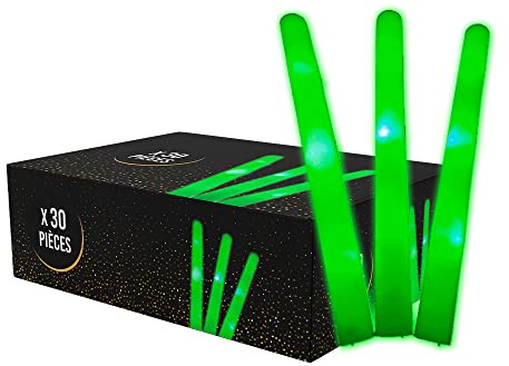 SPARKLERS CLUB Set di 30 bastoncini luminosi a LED, colore verde, 40 cm, in schiuma luminosa, per matrimoni e feste, 3 modalità di lampeggiamento, consegna 24/48 ore