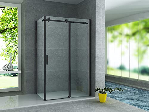 Aloni Duschkabine 80x120x195 matt schwarz mit Schiebetüren | Duschabtrennung mit Eckeinstieg, ESG Sicherheitsglas 8 mm, Nano-Beschichtung & Easy-Clean, Modernes Klarglas-Design