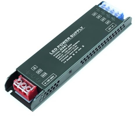KSIBNW Transformador 220V a 24V Fuente Alimentacion, Ultra Fino LED Alimentación AC 220V a DC 24V 12,5A 300W Driver de Bajo Tensión Controlador de Voltaje Constante Conmutación Compacto para Tira LED