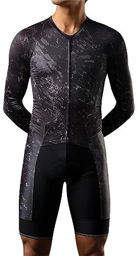 Herren Fahrrad Skinsuit, schnell trocknender Triathlon-Anzug – Kurzarm Duathlon Laufen Schwimmen Fahrradfahren Skinsuit, 3D-gepolsterter, atmungsaktiver, (Black,L)