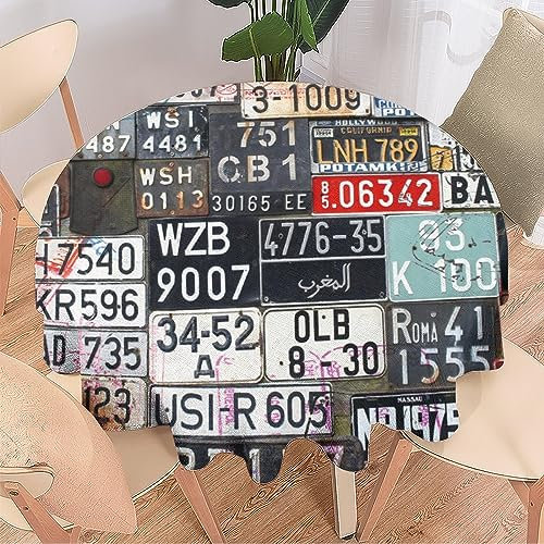 COALHO Auto-Kennzeichen, maschinenwaschbar, für Innen- und Außenbereich, Tischdekoration, Druck, abstrakt, Indianer, Vintage-Kennzeichen-Design, schützt den Tisch, leicht zu reinigen, 178 x 178 cm