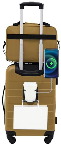 Wrangler Smart Luggage Set with Cup Holder and USB Port, Dark Shadow, 2 Piece Set, Smart Luggage Set with Cup Holder and USB Port