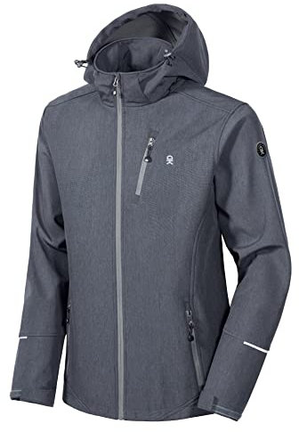 Little Donkey Andy Softshelljacke Herren Wasserdichte Atmungsaktive Fleece Warme Übergangsjacke Outdoorjacke mit abnehmbarer Kapuze Schwarzgrau meliert 3XL