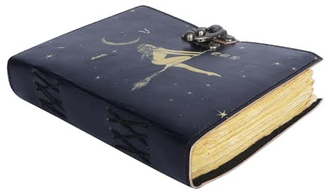 OVERDOSE Celestial Sun & Moon Handmade Vintage Leather Journal • Büttenrand-Papier, blanko Zauberbuch mit Schatten, Grimoire-Tagebuch, Mondphase, Totem-Talisman-Drucke, 15 x 20 cm, A5