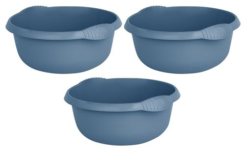 (Set of 3) 36cm Washing Up Bowl High Grade Plastic Large Round Sink Tidy Bowl Multipurpose Basin Mixing Washbowl Organizer Dish Caddy for Space Saving Home & Kitchen Camping (Navy)