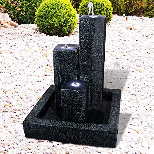 Gartenbrunnen Brunnen Zierbrunnen Zimmerbrunnen Springbrunnen Brunnen mit Trio-Basalt mit LED-Licht - 230V Wasserfall Wasserspiel (dunkelgrau)
