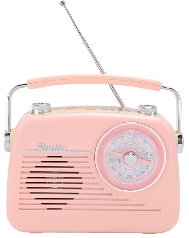 CCYLEZ Tragbares Retro-Radio FM AM SW, USB-Bluetooth-Lautsprecher, Kompakt und Tragbar, für Drinnen und Draußen, Einfach zu Bedienen, für ältere Menschen (Pinks)