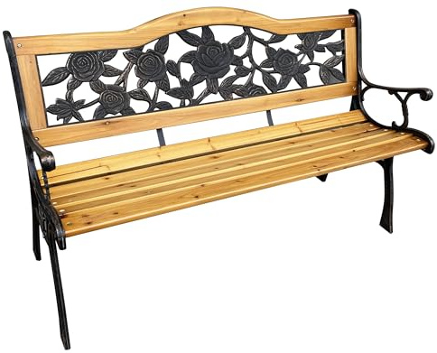 BDW - ROSA Gartenbank - Bank für Balkon, Garten - Gartenbank Metall und Holz - Sitzbank - Gartenbank Wetterfest - Sitzbank mit Lehne - Balkonbank, Sitzbank Outdoor