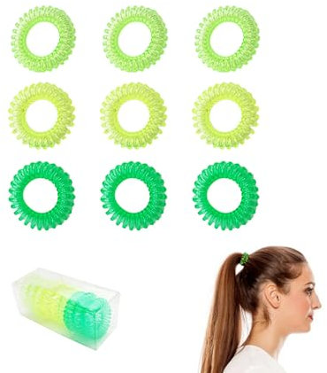 TUKEVA 9 Pcs Espiral Corbatas en Pelo bandas para el cabello en espiral de plástico cintas elásticas en espiral para el pelo Gomas pelo en espiral para mujer para Niñas Mujeres Damas Regalo (verde)