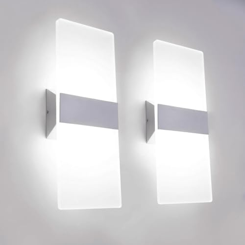 KICAAO 2 Stück Wandleuchte 12W Acryl LED Moderne Warmweiß 6000K für Flur Wohnzimmer Schlafzimmer und andere Indoor-Szenen Nicht Dimmbar 29 x 11 x 4 cm Weiß