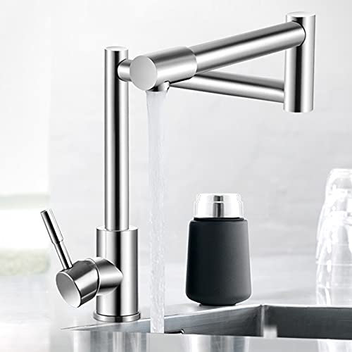 Küchenspüle-Wasserhahn for Bar, Bauernhaus, Gewerbe, bleifreier, klappbarer Küchenarmatur-Mischer aus Edelstahl 304, 360-Grad-Drehgelenk, Einhand-Nickel-Küchenspüle-Waschtischarmaturen