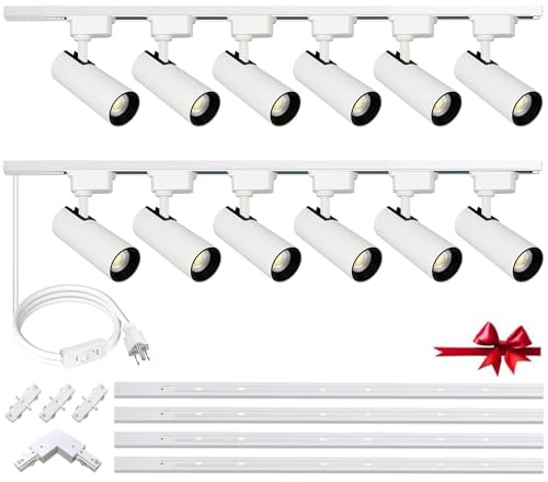 Yuemegou Super Brightness 6000K Cool Light Dimmable Brightness 25W 2000lm H Type LED White Track Lighting Kit System with 13 FT Track Rails, Ceiling Spotlight Fixture with Installation Package