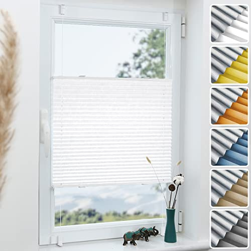 Grandekor Plissee ohne Bohren Verdunkelung Weiß 50x100cm(BxH), Klemmfix Verdunklungsplissee für Fenster Tür, Thermo Plissees Verdunklung Blickdicht für Schlafzimmer, Wohnzimmer, Büro