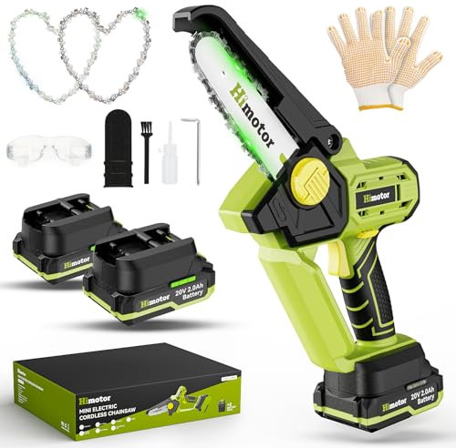 Mini motosierra eléctrica de 6 pulgadas, pequeña motosierra inalámbrica con 2 paquetes de baterías y 2 cadenas adicionales, sierra de mano eléctrica para cortar con brocha, poda de árboles, trabajos