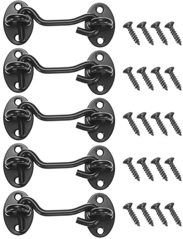 M METERXITY 5 Stück Haken und Ösenriegel für Tür 3 Zoll Edelstahl Torriegel Scheunentor Schloss Haken und Ösenriegel für Tor/Fensterläden/Fenster/Schrank/Badezimmer [Schwarz]