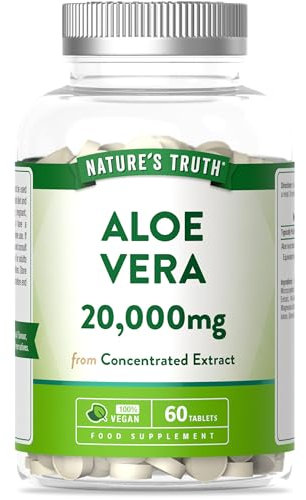 Aloe Vera Tablets 20,000mg | High Strength One-A-Day Formula | Aloe Vera Plant Extract | 60 Tablets | Vegan | Nature's Truth