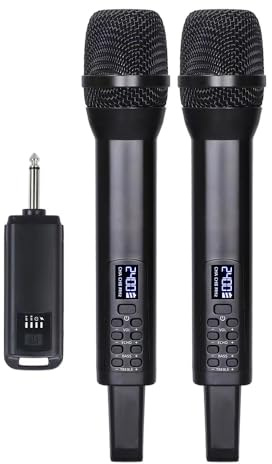 Hanzete Système de microphone sans fil avec micro dynamique, professionnel pour home cinéma, karaoké, église, discours, fête de mariage, chant, plug and play, microphone sans fil rechargeable