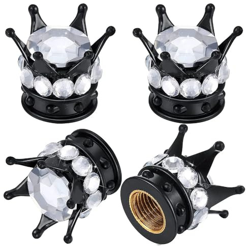 Capuchons de Valve de Couronne 4 pièces Bouchon de Valve Bling Universel Casquette de Valve en Strass pour Voitures Camions Motos SUV
