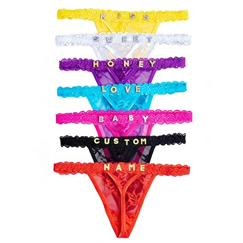 2-Pack de Culottes/strings en dentelle personnalisées pour femmes, lettrage personnalisé sexy en strass dorés/argentés, personnalisation du nom ou de la phrase, cousues à la main, confortables et